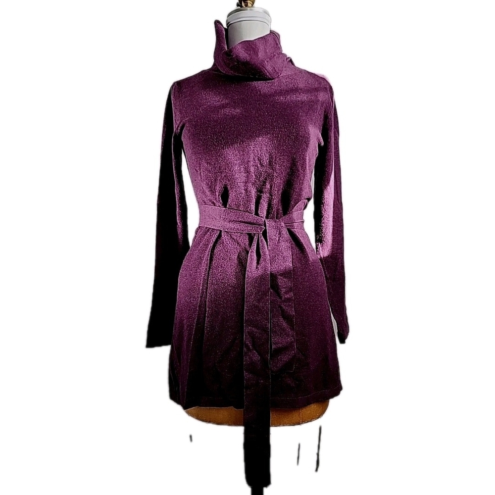 H&M Deep Purple Knit  Cowl Neck Mini Dress Size M Minimalist